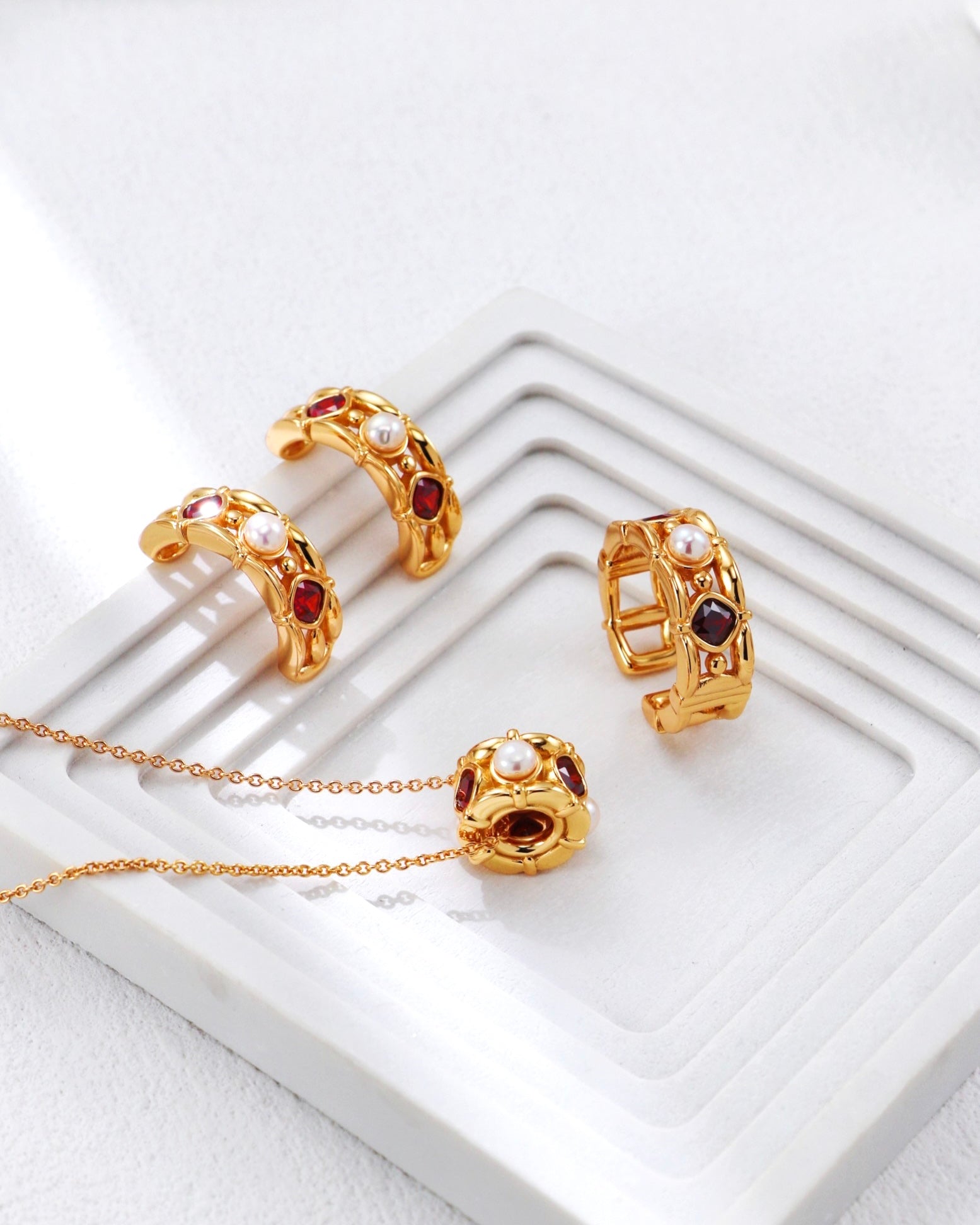 Lattice Pearl Hoop Earrings