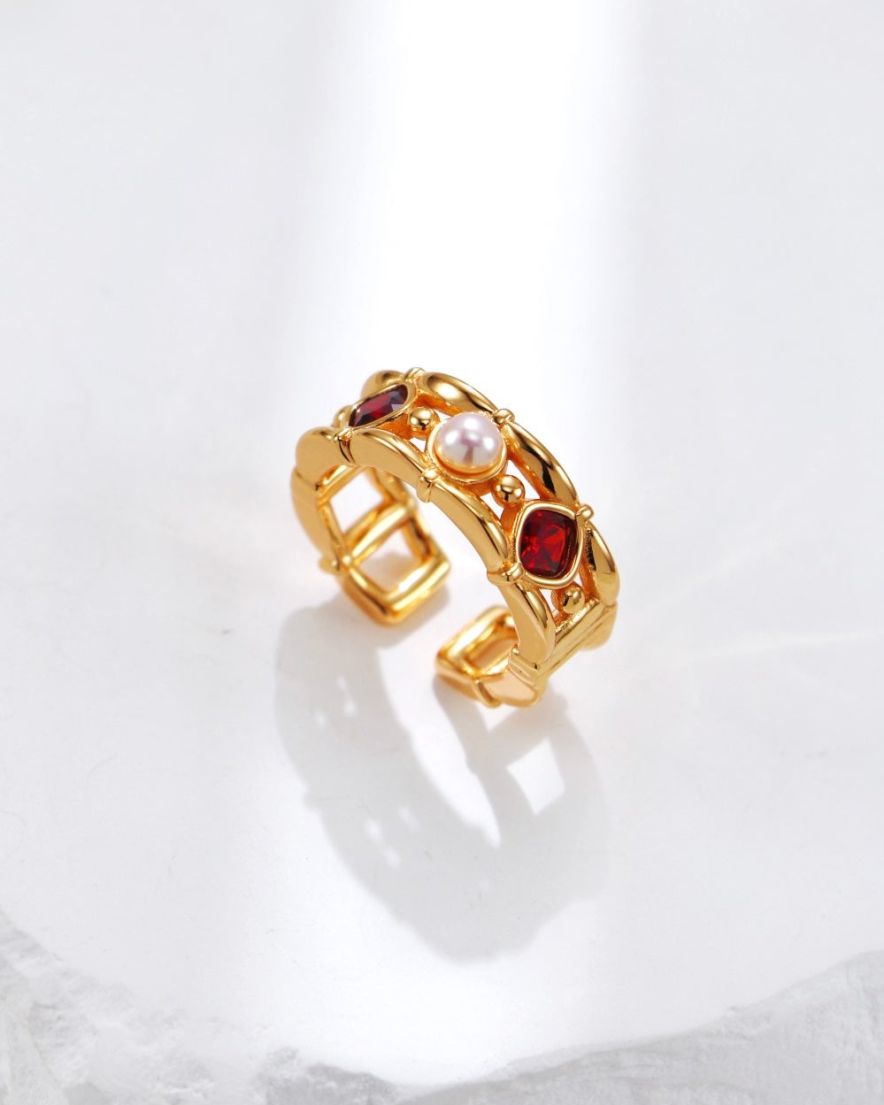 Lattice Pearl Open Ring