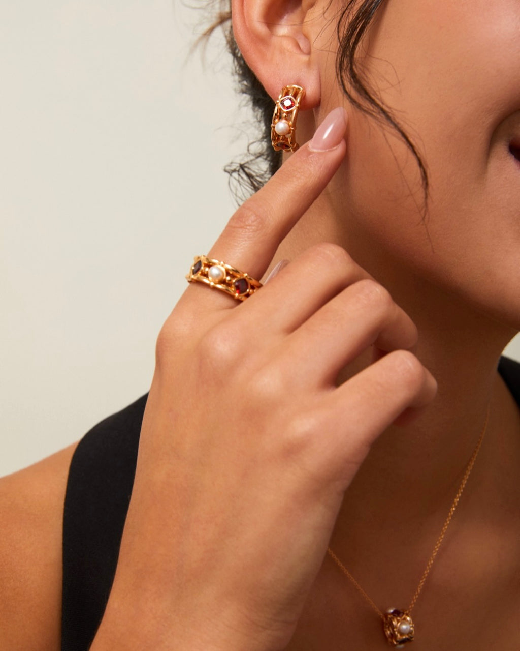 Lattice Pearl Hoop Earrings