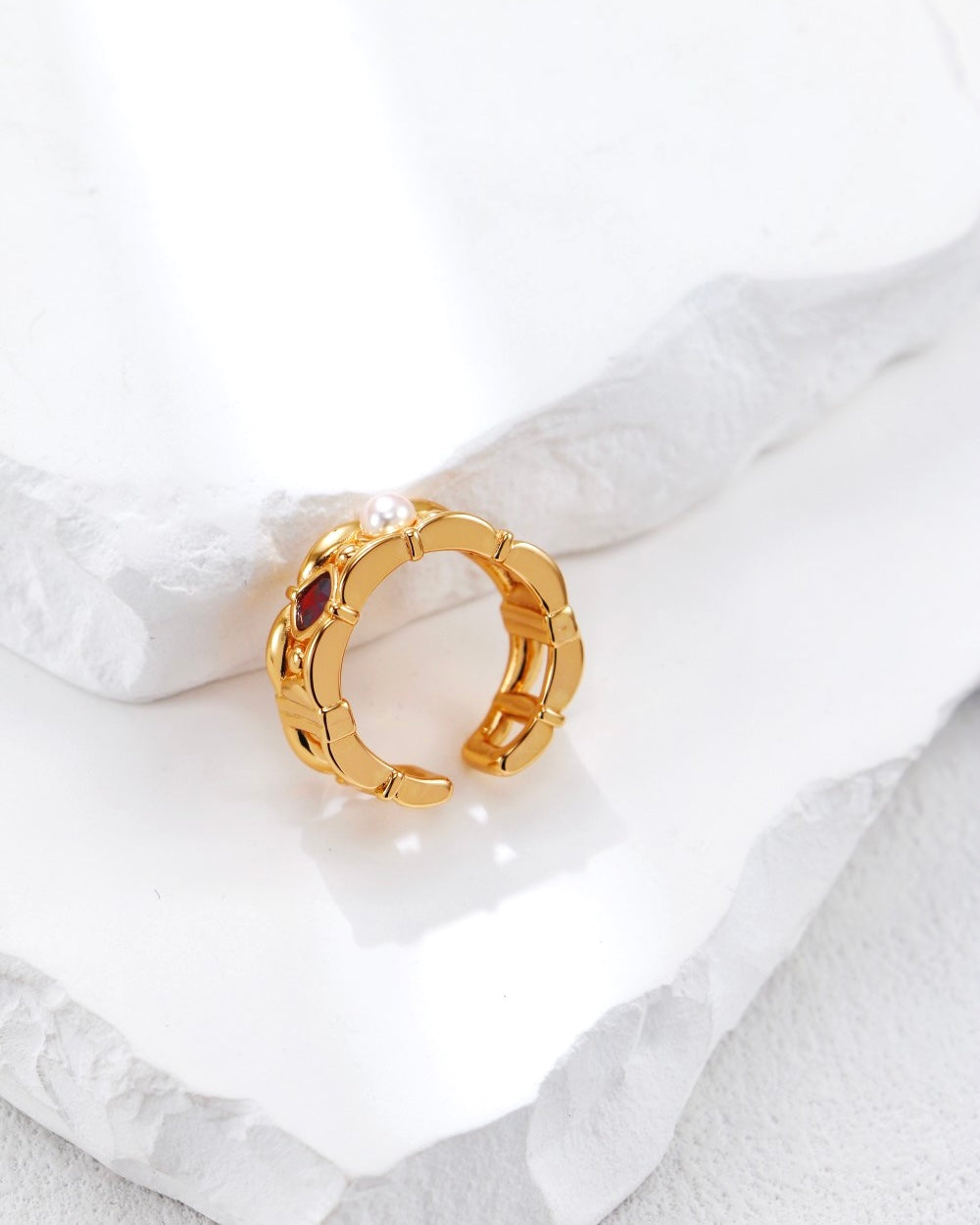 Lattice Pearl Open Ring