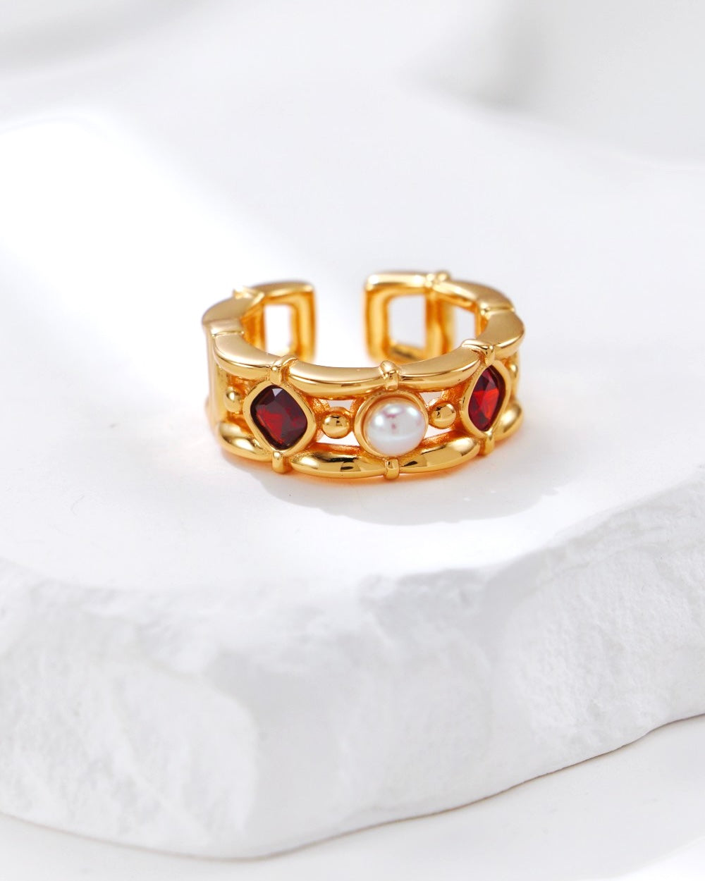 Lattice Pearl Open Ring