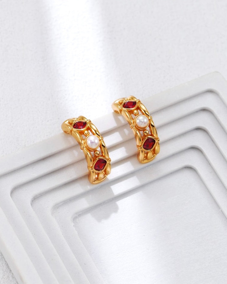 Lattice Pearl Hoop Earrings