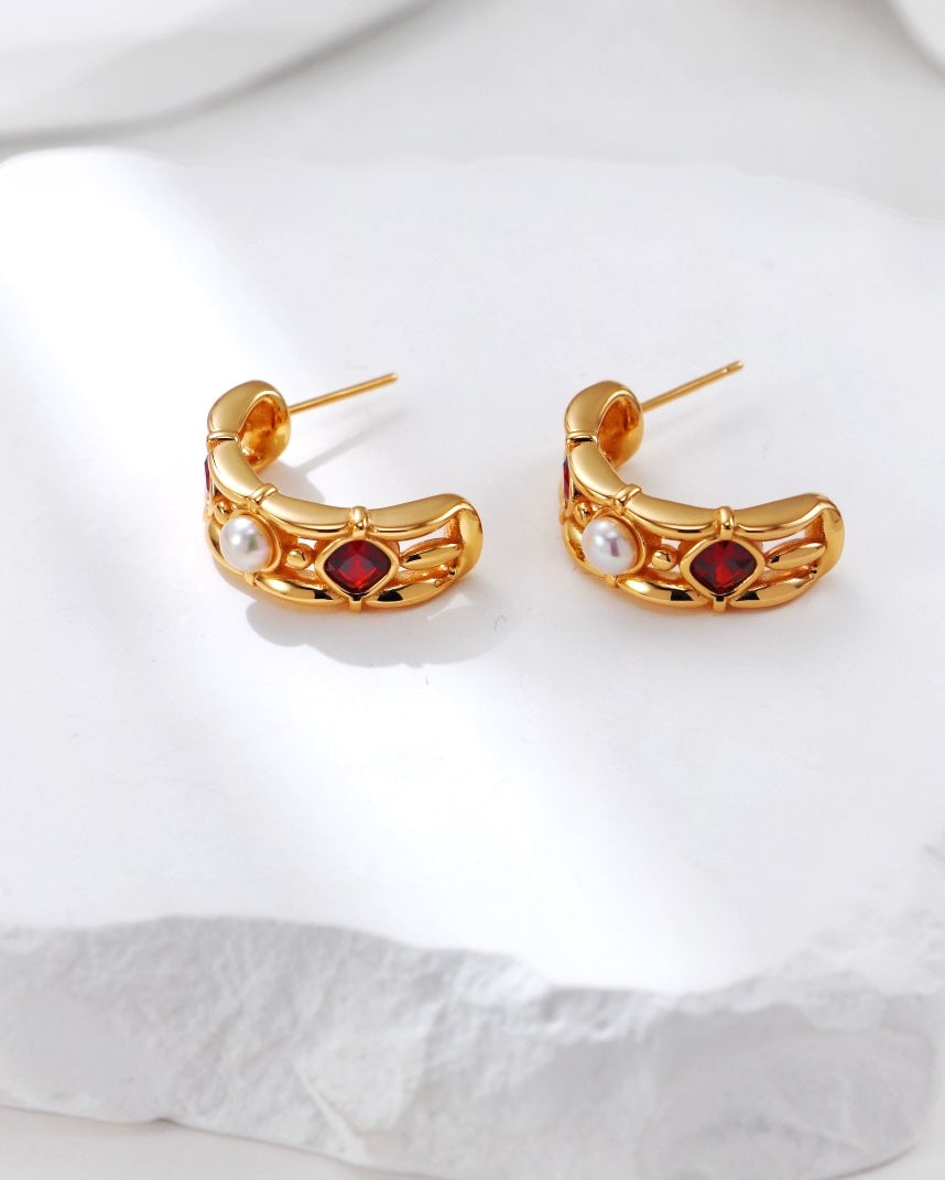 Lattice Pearl Hoop Earrings