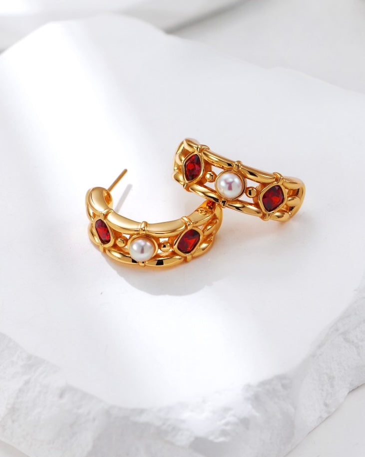 Lattice Pearl Hoop Earrings